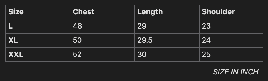 sizing chart
